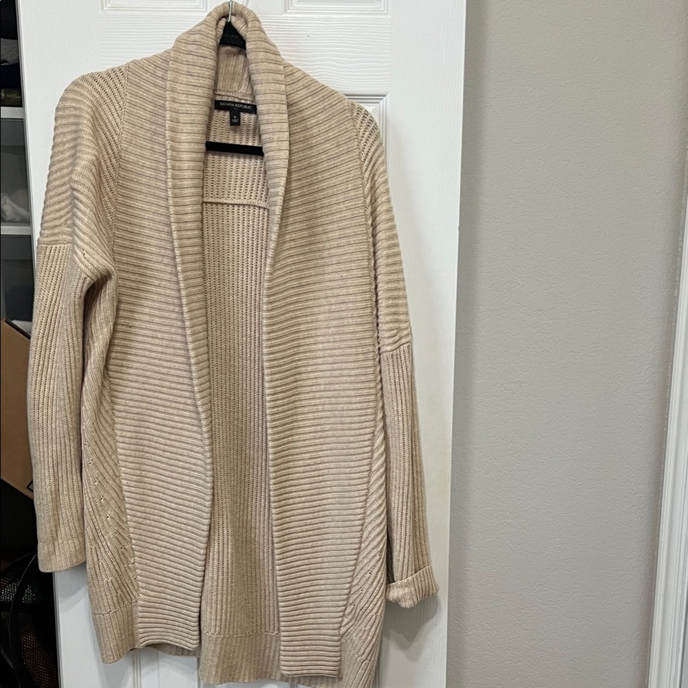 Banana Republic Cream Ribbed Open-Front Cardigan